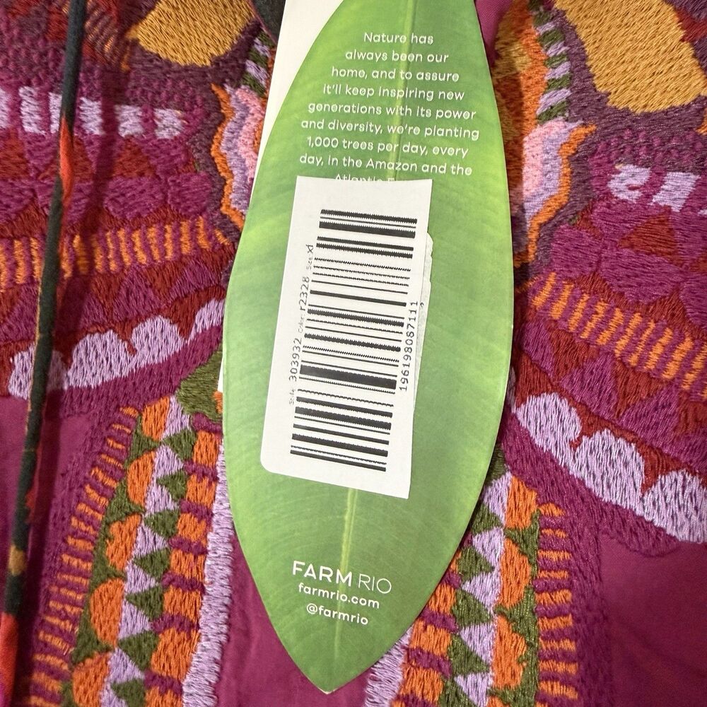 FARM RIO Womens XL Foliage Embroidered Maxi Dress Multicolor Tropical Boho - Picture 7 of 14